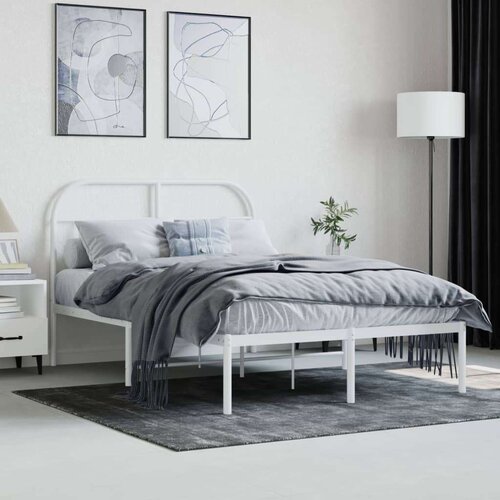 vidaXL Kovinski posteljni okvir z vzglavjem bel 120x200 cm Cene