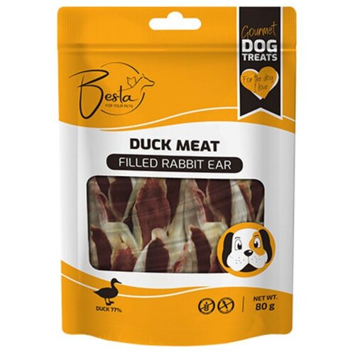 BESTA Poslastica za pse Rabbit Ears, Pačetina, 80 g Cene