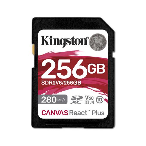 Kingston 256GB, SDXC, SD Canvas React Plus V60, Professional, Class 10 UHS-II U3 V60, Up to 280MB/s read and 150MB/s write, for Full HD/2K/4K ( SDR2 Slike