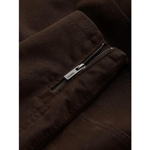Ombre Men's retro biker jacket with stand-up collar - brown Cijene