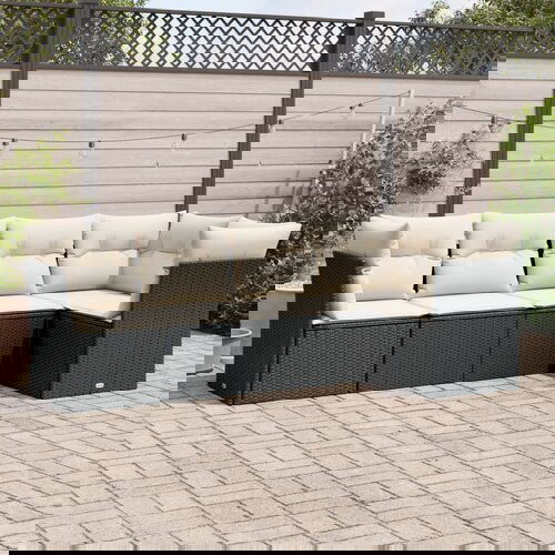  The Living Store Vrtna sedežna garnitura 5-delna z blazinami črn poli ratan - Vrtna Sedežna Garniture, (21477589) Cene