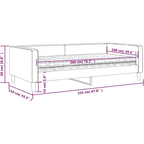 VidaXL Dnevni krevet s madracem crni 100 x 200 cm od tkanine Slike