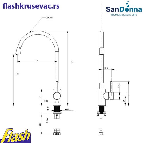  Granitna sudopera Ulgranit ULG780 (SIVA) + fleksibilna slavina Minotti - SET Slike
