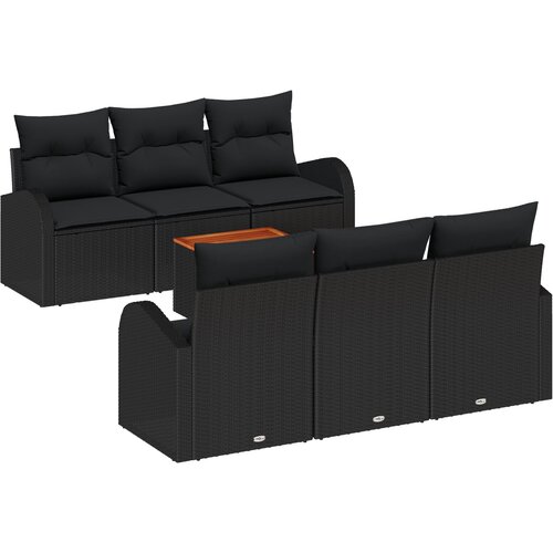 VidaXL set ima 7 dijelova sofe za vrt s jastučićima crna poly rattan akacija, dvosedna sofa za vrt sa spremi&amp;scaron;tem i jastučićima crna poly rattan Slike