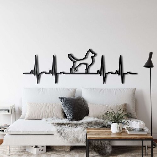 Wallxpert metalni zidni ukras 5047, otkucaji srca sa siluetom psa, 75 x 26 cm, crni Cene