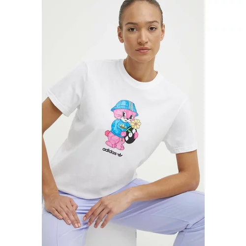 Adidas Bombažna kratka majica ženska, bež barva, IT5365