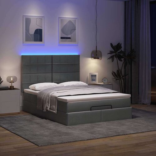 vidaXL Otomanski posteljni okvir z vzmetnico siv 140x190 cm blago Cene