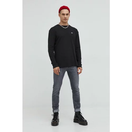 Tommy Jeans Bombažen pulover moški, črna barva,