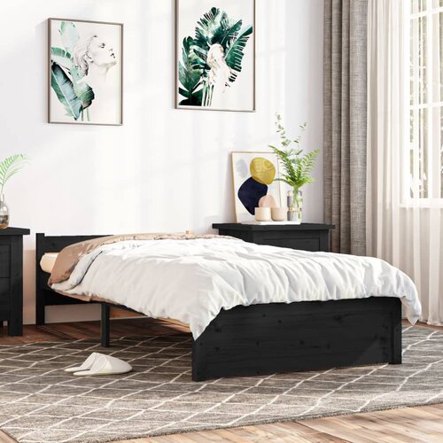 The Living Store Posteljni okvir črn iz trdnega lesa 90x200 cm - Posteljni Okvir, (21524759) Slike