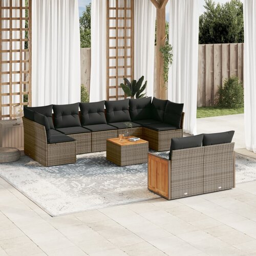 VidaXL 10-dijelni set vrtnih sofa od poliratana s jastucima sivi Slike