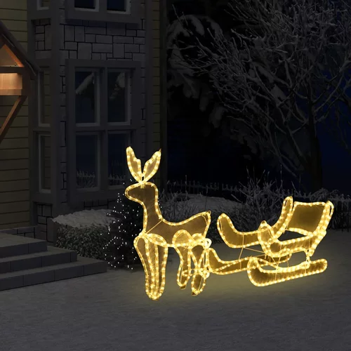 vidaXL božični okras v obliki jelena in sani z mrežo z 216 LED lučkami