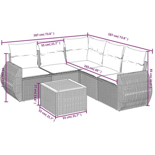VidaXL 6-dijelni set vrtnih sofa od poliratana s jastucima sivi Slike