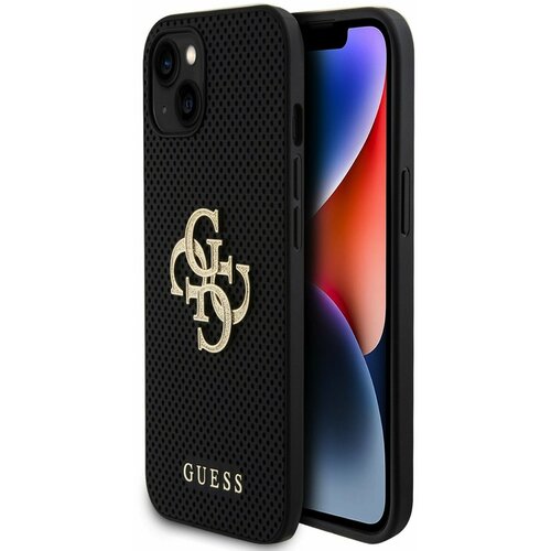 Guess PU Perforated 4G Glitter Metal Logo Zadn&amp;iacute; Kryt pro iPhone 15 Black Ovitek za telefon Vijolična Slike