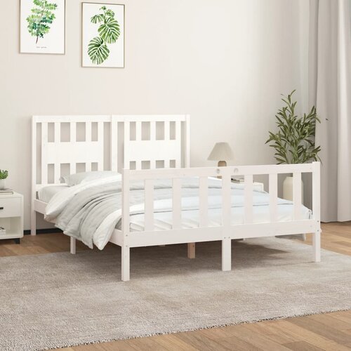 VidaXL Okvir kreveta s uzglavljem bijeli masivna borovina 140x200 cm Slike