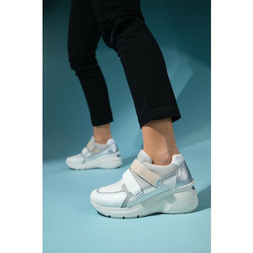 LuviShoes BERGE White Beige Women's Velcro Filled Sole Sports Sneakers Slike