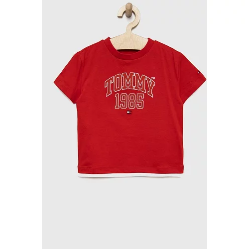 Tommy Hilfiger Dječja pamučna majica kratkih rukava boja: crvena, s tiskom