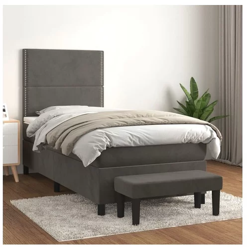  Box spring postelja z vzmetnico temno siv 90x190 cm žamet