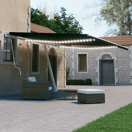 vidaXL Ročno zložljiva tenda z LED lučmi 500x300 cm antracitna Cene