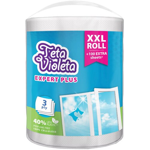  Papirnata brisača, trislojna, za steklo EXPERT PLUS, 290 listov, Teta Violeta XXL Slike