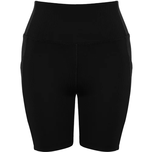 Trendyol Black Ribbed Recovery Waist Tulle Detailed Knitted Sports Shorts Leggings