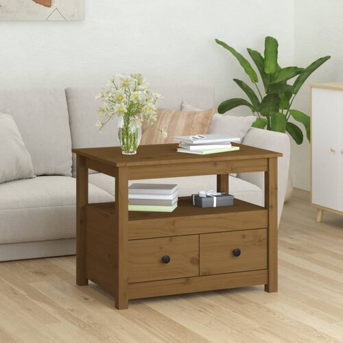 VidaXL Klubska mizica medeno rjava 71x49x55 cm trdna borovina Slike
