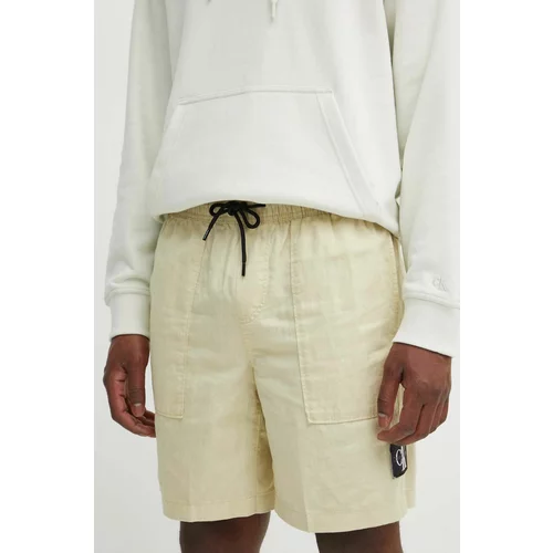 Calvin Klein Jeans Kratke hlače iz mešanice lana zelena barva, J30J325475