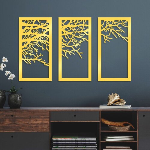 Wallity Zidna dekoracija Zlatno trostruko drvo 1, 36 x 70 cm, Zlatne boje Cijene