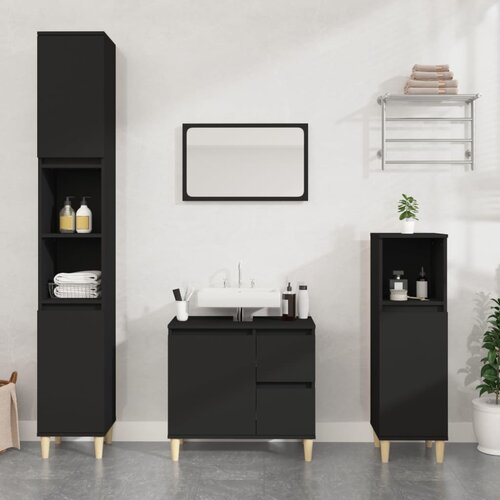 The Living Store Kopalniška omarica črna 65x33x60 cm inženirski les - Kopalniška Omarica, (21436593) Cene