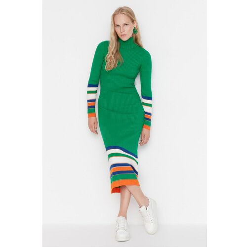 Trendyol Green Striped Knitwear Dress Slike
