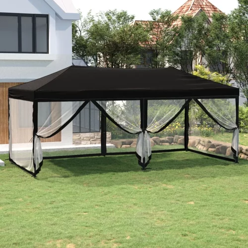 vidaXL zložljiv vrtni šotor s stranicami črn 3x6 m