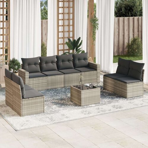 VidaXL 9-dijelni set vrtnih sofa od poliratana s jastucima svjetlosivi Slike