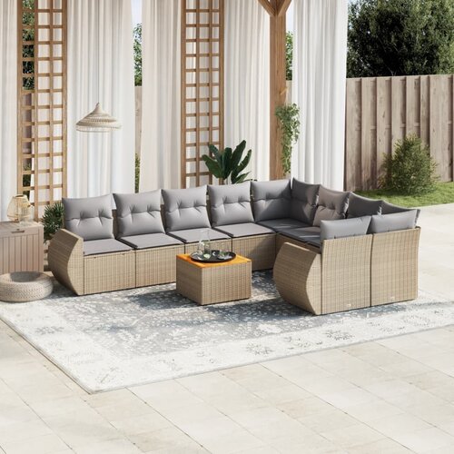 VidaXL 10-dijelni set vrtnih sofa s jastucima bež od poliratana Slike