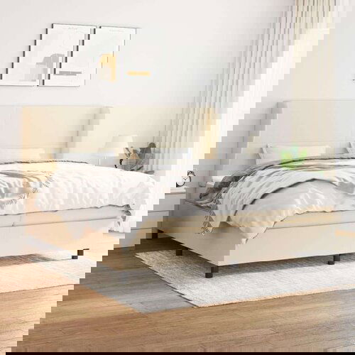  Box spring postelja z vzmetnico krem 200x200 cm blago, (20999252) Slike