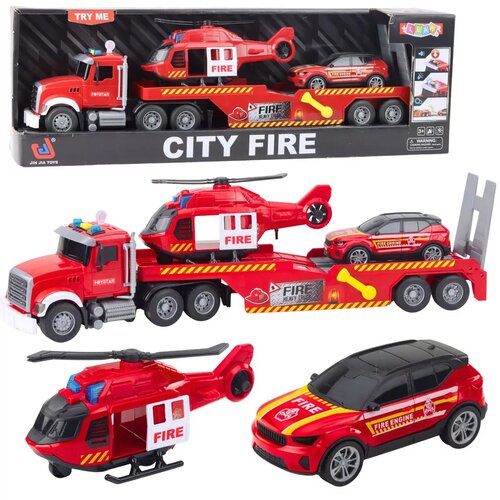 Lean Toys Gasilski tovornjak, vlečno vozilo, helikopter, avtomobilske luči, zvoki Slike