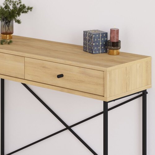 Marckeric Stranska mizica z mizno plo&amp;scaron;čo v hrastovem dekorju v naravni barvi 35x110 cm Titan &amp;ndash; Slike