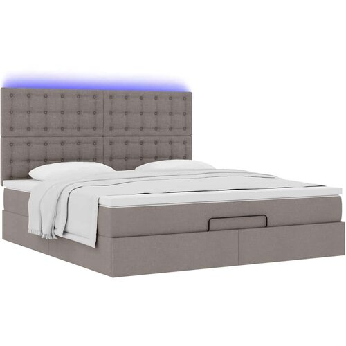 VidaXL otomanski krevet s madracem i LED smeđesivi 160x200cm tkanine Slike