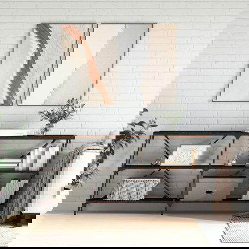 VidaXL Konzoni stol boja smeđeg hrasta 160x30x75 cm od drva i željeza Slike