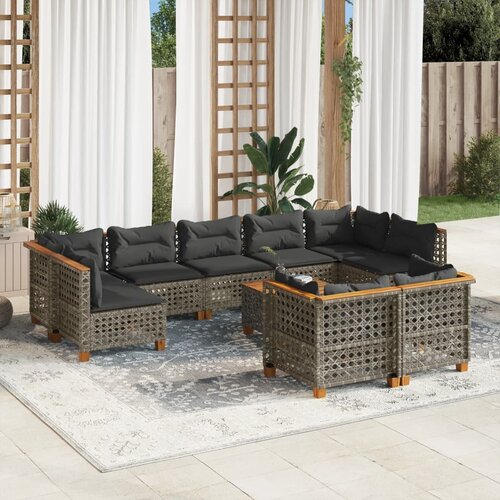 vidaXL 10-dijelni set vrtnih sofa od poliratana s jastucima sivi Cijene