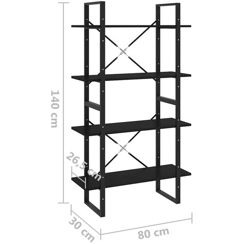  za knjige s 4 razine crni 80x30x140 cm masivna borovina Slike