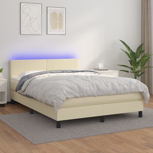 Krevet box spring s madracem LED krem 140x200cm od umjetne kože Cijene