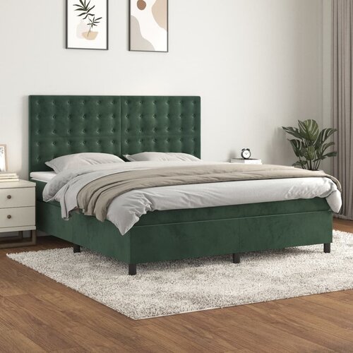  The Living Store Box spring postelja z vzmetnico temno zelena 180x200 cm žamet - Box Spring Postelja, (21492438) Slike