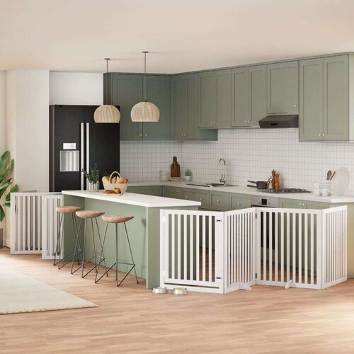 vidaXL Ograda za pse z vrati zložljiva 12 panelov bela 960 cm les Cene