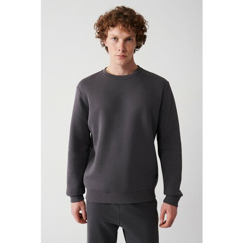Avva Anthracite Unisex Sweatshirt Crew Neck With Fleece Inside 3 Thread Cotton Standard Fit Regular Cut Slike