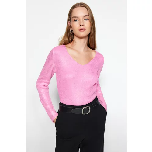 Trendyol Pink Basic Foil Printed Knitwear Sweater