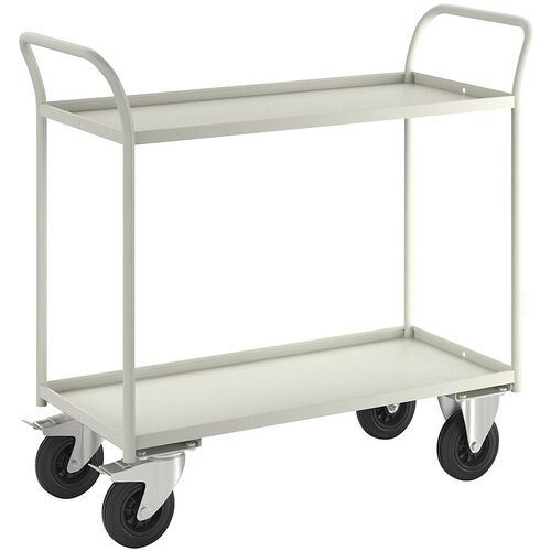 Kongamek Transportni voziček KM41, 2 polici z robom, DxŠxV 1080 x 450 x 1000 mm, bele barve, 2 vrtljivi kolesi z zavoro, 2 fiksni kolesi Cene