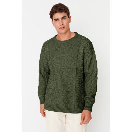 Trendyol Khaki Oversize Crew Neck Hair Knitted Sweater Slike