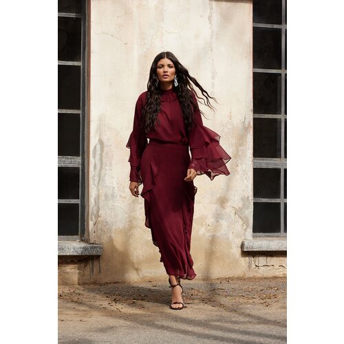 Trendyol X Artificial Intelligence Burgundy Ruffle Detailed Woven Skirt Slike