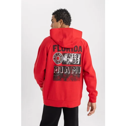 Defacto Fit Oversize Fit Printed Hooded Thick Sweatshirt