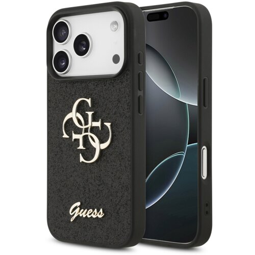 Guess GUHCP17LHG4SGK silikonski ovitek za iPhone 17 Pro - črn z ble&amp;scaron;čicami in zlatim logom Slike