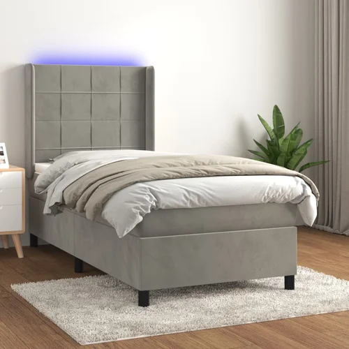  box spring s madracem LED svjetlosivi 90x190 cm baršun